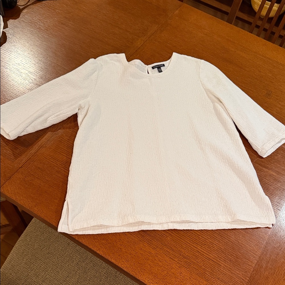 Eileen Fisher White Textured 3/4 Sleeve Tunic Top